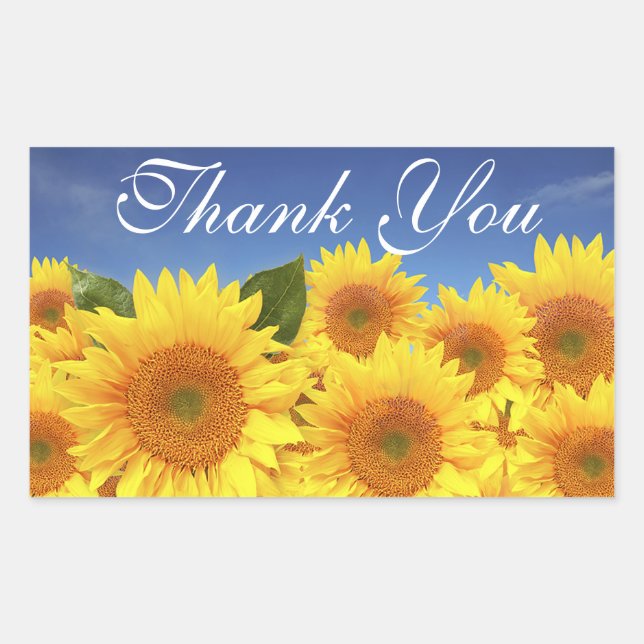 Floral Thank You Yellow Sunflower Flower Blue Sticker (Front)
