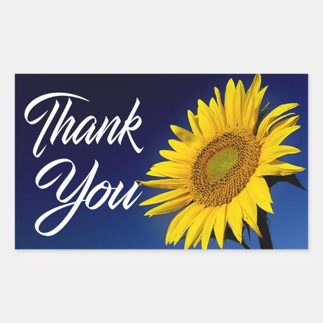 Floral Thank You Yellow Sunflower Flower Navy Blue Sticker (Front)
