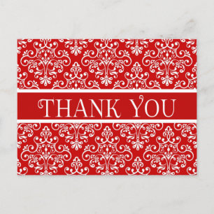 Floral Thank Your Red and White Damask Flower Postcard