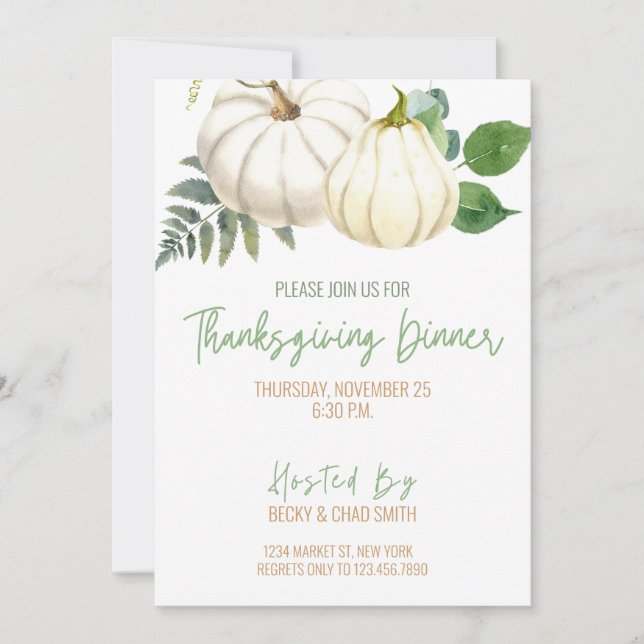 Floral Thanksgiving Diner Invitation Citrouilles (Devant)