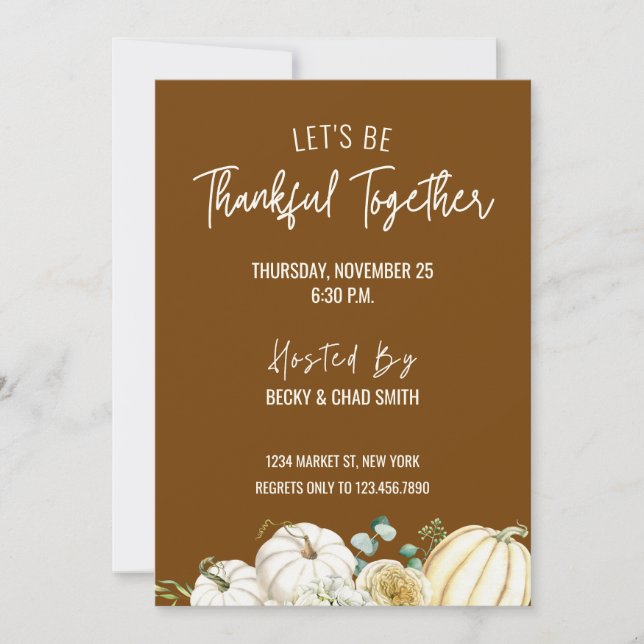Floral Thanksgiving Dinner Invitation Brown (Front)