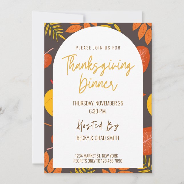 Floral Thanksgiving Dinner Invitation Party (Front)