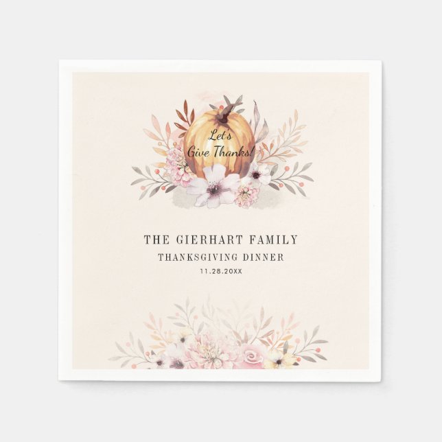 Floral Thanksgiving Family Dinner Paper Napkin (Front)