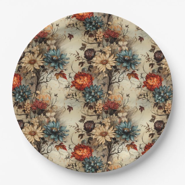Floral Thanksgiving Vintage Pattern (11) Paper Plate (Front)
