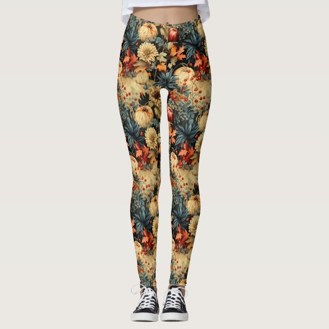 Floral Thanksgiving Vintage Pattern (12) Leggings (Front)