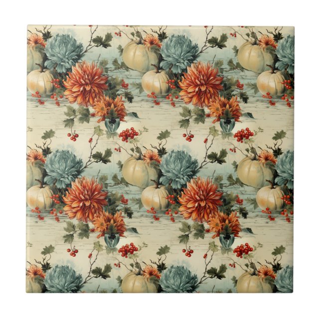 Floral Thanksgiving Vintage Pattern (1) Tile (Front)