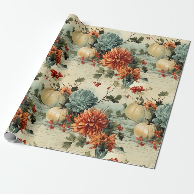 Floral Thanksgiving Vintage Pattern (1) Wrapping Paper (Unrolled)