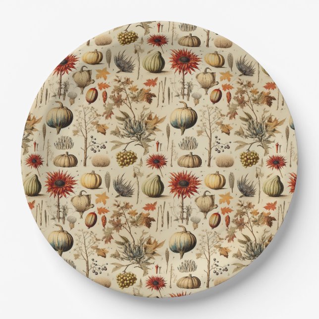 Floral Thanksgiving Vintage Pattern (3) Paper Plate (Front)