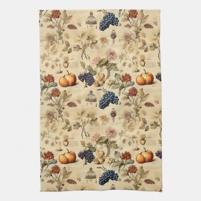 Floral Thanksgiving Vintage Pattern (4) Kitchen Towel (Vertical)