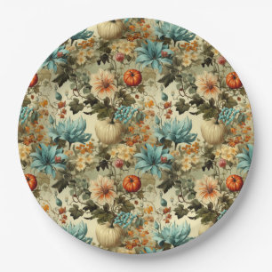 Floral Thanksgiving Vintage Pattern (5) Paper Plate