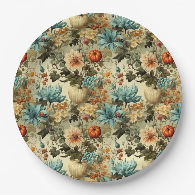 Floral Thanksgiving Vintage Pattern (5) Paper Plate (Front)