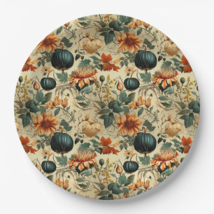 Floral Thanksgiving Vintage Pattern (6) Paper Plate