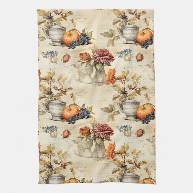Floral Thanksgiving Vintage Pattern (7) Kitchen Towel (Vertical)