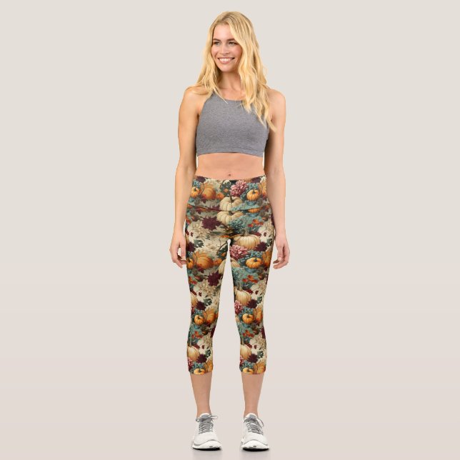 Floral Thanksgiving Vintage Pattern (8) Capri Leggings (Front)