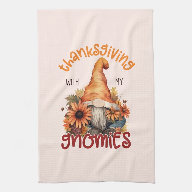 Floral Thanksgiving with my Gnomies  Kitchen Towel (Vertical)
