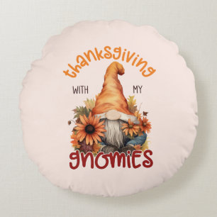 Floral Thanksgiving with my Gnomies Round Pillow
