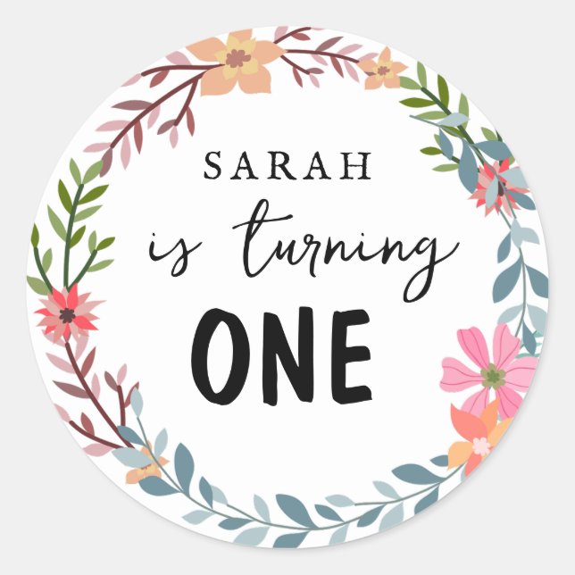 Floral theme Birthday party  Classic Round Sticker (Front)