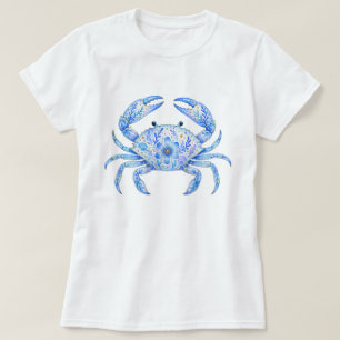 Floral Theme Crab Pottery Art T-Shirt