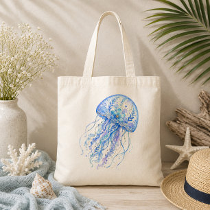 Floral Theme Pottery Art Jellyfish Tote Bag
