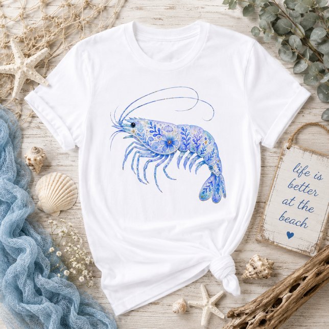 Floral Theme Pottery Art Shrimp T-Shirt (Creator Uploaded)