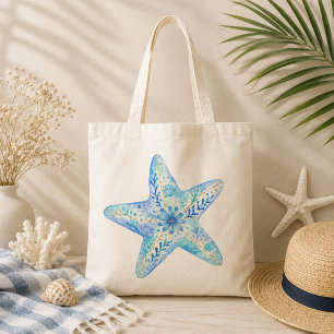 Floral Theme Pottery Art Starfish Tote Bag