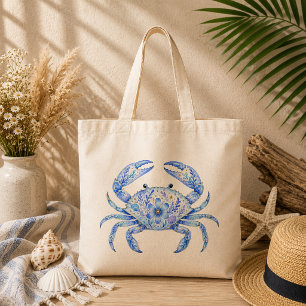 Floral Theme Pottery Crab Tote Bag