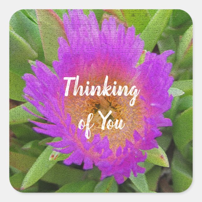 Floral Thinking of You Pretty Purple Beach Flower Square Sticker (Front)