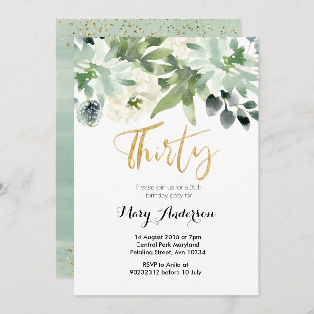 Floral Thirty 30th Birthday Invitation cactus (Front/Back)