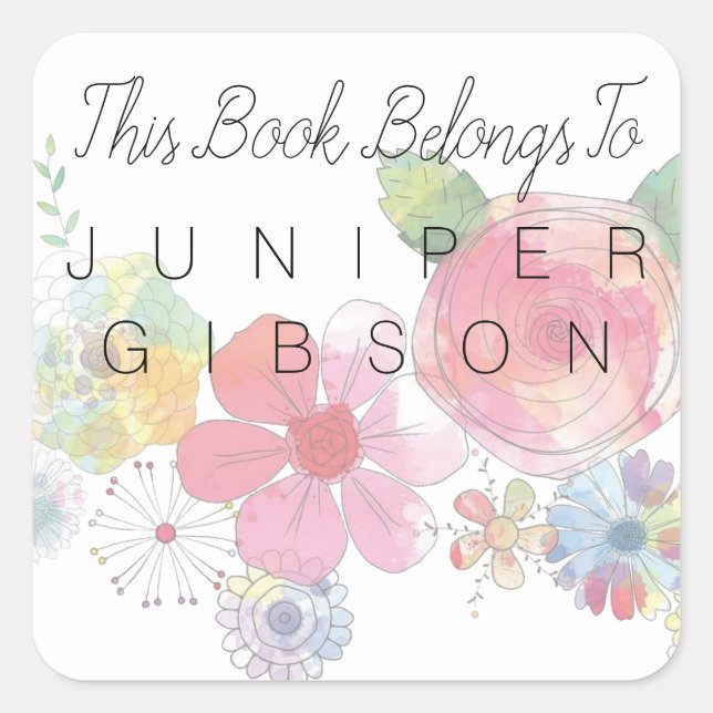 Floral "This Book Belongs To" Sticker Template (Front)