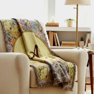 Floral Thistle Colourful Monogrammed Boho Chic Throw Blanket