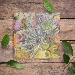 Floral Thistle Colourful Pastel Botanical Natural  Stone Coaster
