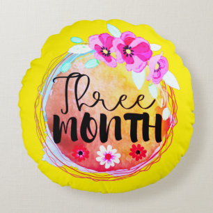 Floral Three Month Old Baby Milestone Label Round Pillow
