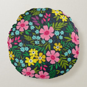 Floral Throw Pillow   Colorful Flower RoundCushion