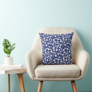Floral Throw Pillow in Navy and White