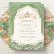 Floral Tiara Sage Green Quinceanera
