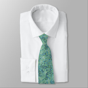 Floral Tie Green and Blue Flowers Hand Drawn 