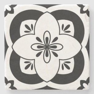 Floral Tile Coaster - Black