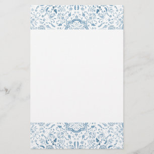 Floral Tile Pattern Vintage Blue Stationery