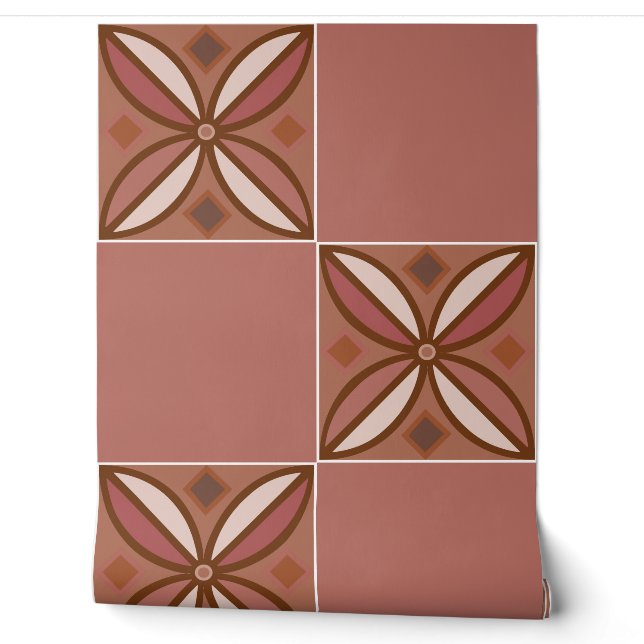 Floral tiles in earthy pinks  wallpaper (Unrolling)