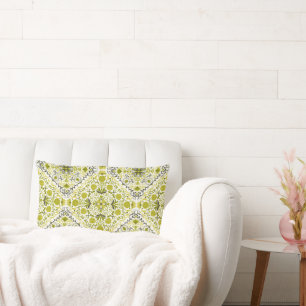 Floral tiles in green lumbar pillow