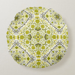Floral tiles in green round pillow