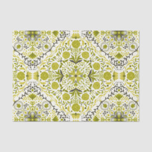 Floral tiles in green tissue paper