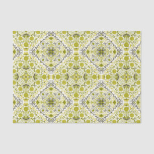 Floral tiles in green tissue paper