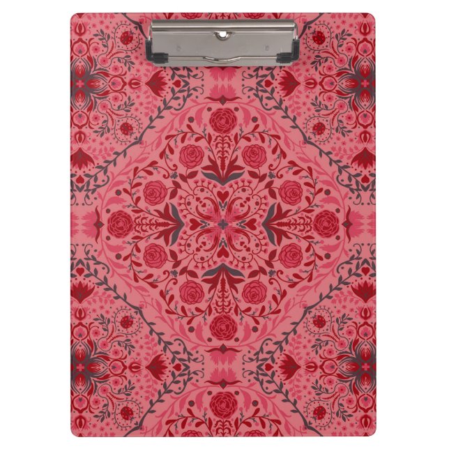 Floral tiles in red and watermelon pink clipboard (Front)