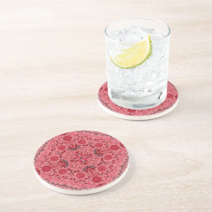 Floral tiles in red and watermelon pink coaster