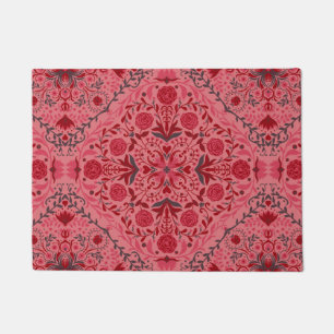 Floral tiles in red and watermelon pink doormat