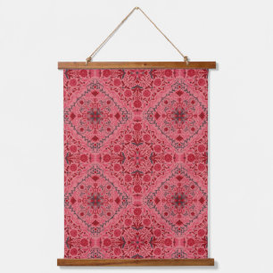 Floral tiles in red and watermelon pink hanging tapestry
