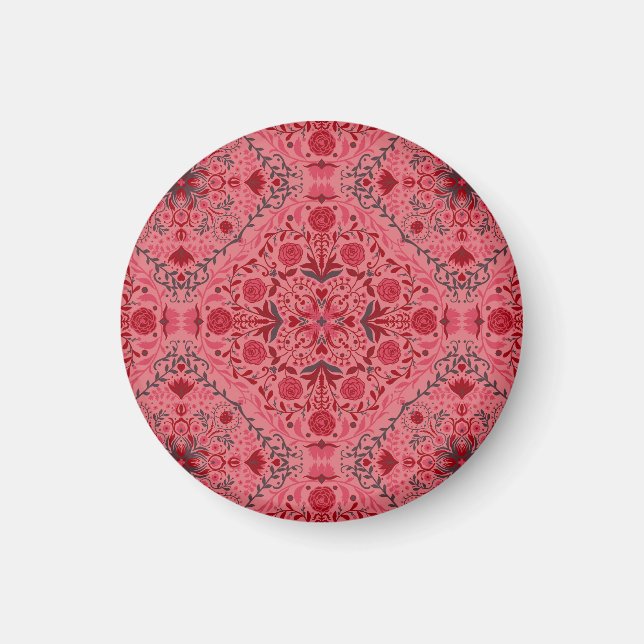 Floral tiles in red and watermelon pink magnet (Front)