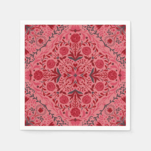 Floral tiles in red and watermelon pink napkin
