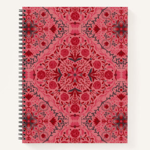 Floral tiles in red and watermelon pink notebook